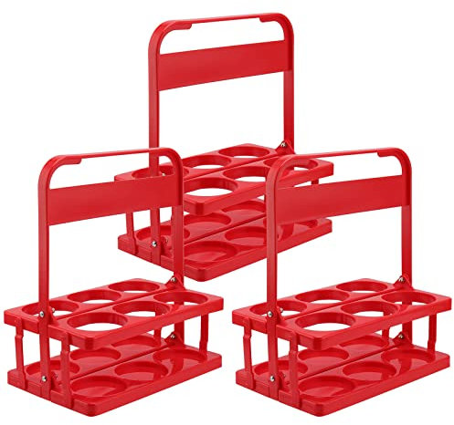 KEILEOHO 3 PCS 6 Cup Foldable Drink Carrier, Plastic Drink Carrier with Handle, Foldable Beverage Delivery Holder Drink Delivery Carrier Beer Bottle Holder for Drivers, Home, Bar, Restaurants, Red