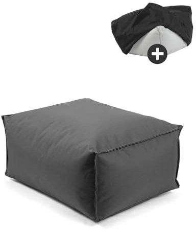 mokebo® Outdoor Pouf o. Hocker 65x45cm mit Schutzhülle 'Der Ruhestifter', Sitzhocker, Fußhocker, Sitzkissen, Sitzpouf mit EPS-Perlen Füllung & Cover, nur wasserabweisend mit Schutzhülle, Anthrazit
