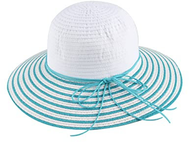 Miuno® Damen weich Sonnenhut Partyhut Stroh Hut Schleife H385 (Türkis)