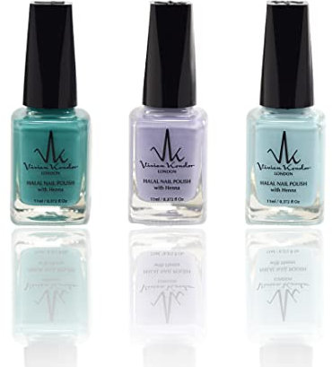 (Combo of 3) Henna Infused Permeable Nail Polish Wudhu and Vegan Friendly Long lasting Halal Polish (Aqua + Sky Blue + Lavender)