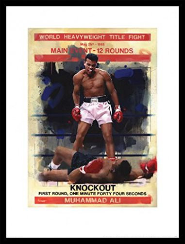 MUHAMMAD ALI 1art1 Poster Kunstdruck Bild und MDF-Rahmen Schwarz - Knockout, James Paterson (80 x 60cm)