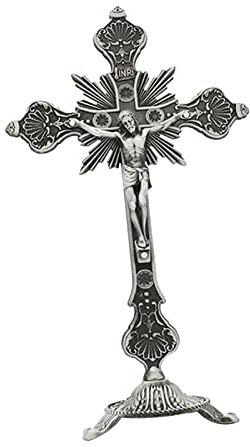 MagiDeal Stehendes Kruzifix, Tischkreuz, Metall, klein, 25,4 cm, Jesus am Kreuz, Statue, Kruzifix mit Ständer, Jesus-Kruzifix für Kapelle, Schreibtisch, Regal, Antikes Zinn