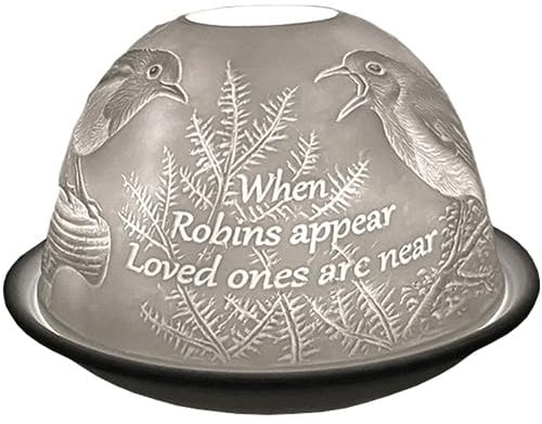 Cello Porcelain Tealight Holder Dome – Robin Design with 3D Image Projection Loving Message Candle Holder for Wax Melts Tealights Electric Candle Heater Oil Burner for Home Decor
