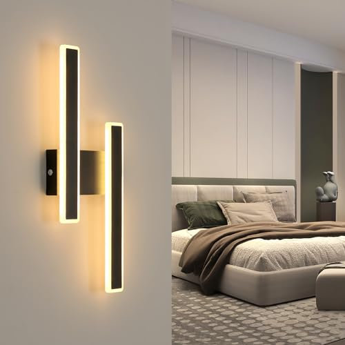 DELIPOP Applique da Parete LED Interno Moderna, 32W 3600LM Lampada da Parete in Acrilico Luce Calda 3000K, Nero Lungo Lampada a Muro per Camera da letto Soggiorno Bagno Corridoio
