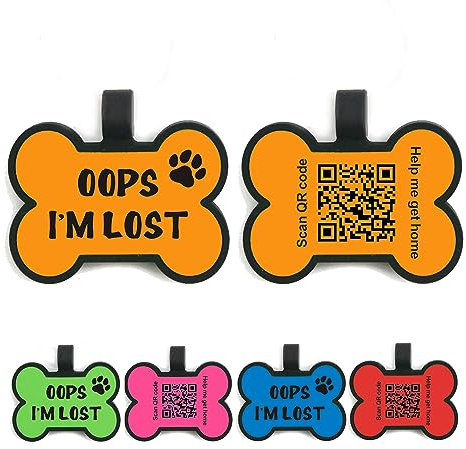 QR-Code Hundemarke – lautloses Silikon-Haustier-Namensschild für Katzen und Hunde – Online-Profil-Scan für sofortige Standortbenachrichtigung, E-Mail (orangefarbener Knochen)
