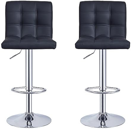 Bar Stools, Height Adjustable Cuban Bar Chairs Synthetic Leather 360° Swivel Kitchen Stool with Backrest and Footrest for Breakfast Bar, Counter, Kitchen and Home Barstools (Black, Set of 2 Stools)