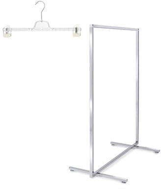 goodsforbusiness Kleiderständer Chrom quadratisches Rohr H154xB99xT54 cm + 50 Bügel Gratis, stabiler Mittelraumständer, Garderobenständer für schwere Textilien, Sammelständer an Umkleidekabinen