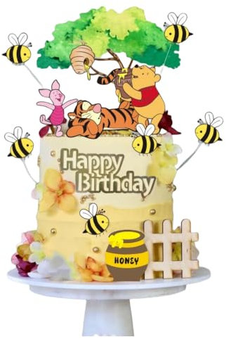 Winnie Gâteau Topper,Toothpick Flags 15 Pièces Winnie l'ourson Cupcake Toppers Décoration Cupcake Enfants Anniversaire Mariages Douches de Bébé Fournitures de Fête de Mariage Décor Favors