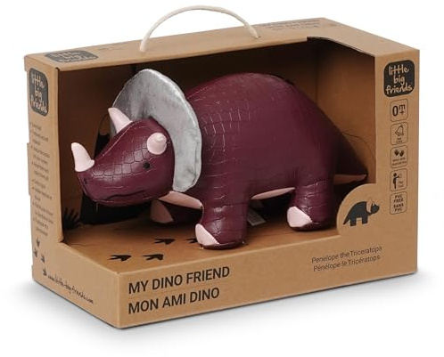 Little Big Friends Dino Friends | Stimuliert die Sinne mit Farben, Texturen und Einer bimmelnden Glocke | Veganes Leder | Leicht zu reinigen | Penelope der Triceratops