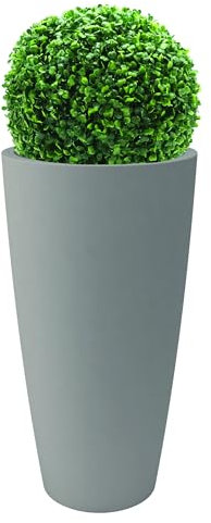 Nicoli Style Vase haut, 36 x 70 cm, intérieur, extérieur, soucoupe amovible, avec buis artistique de 40 cm inclus (36 x 70 cm, avec buis artistique, gris)