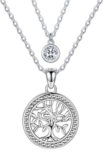REIOT Collana Albero Della Vita da Donna Collana Doppia Catena in Argento Sterling 925, Regalo di Compleanno per Madre Moglie Fidanzata, Catena 45+5cm