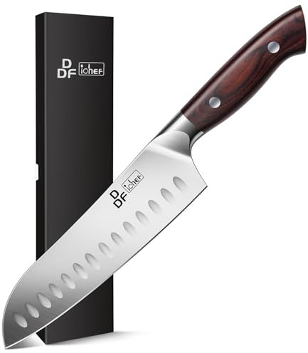DDF iohEF Kitchen Knife 7 inch Chef Knife Professinal Santoku Knife, Japanese Stainess Steel Ultra Sharp Cooking Knife with Ergonomic Handle for Chopping Vegetable and Cooking