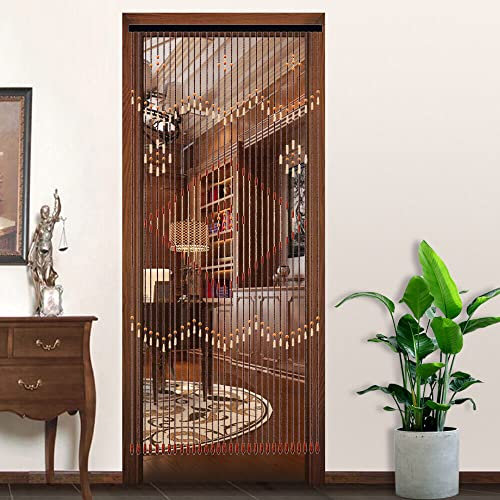 Retro Wooden Bead Chains Door Curtain 90 x 208 cm Wood Natural Bead Curtain Thread Curtain Insect Proof Handmade Durability Divider Curtain