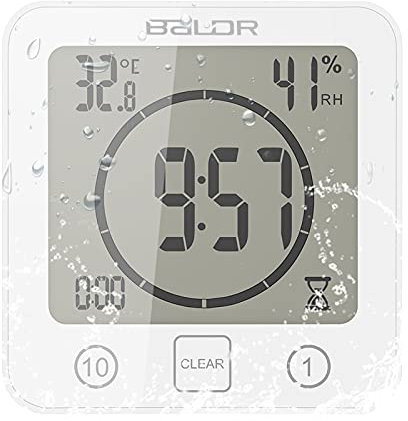 Horloge Murale numérique pour Salle de Bain et Douche avec Alarme, Affichage de la température et de l'humidité, Compte à rebours, 3 installations, Grand écran LCD, minuterie pour Salle