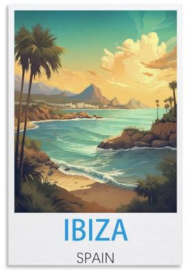 Ibiza Spanien Vintage-Reiseposter, 30 x 45 cm, Leinwand, Wandkunst, Wandbild, Gemälde, Dekoration, Wohnzimmer, Schlafzimmer, Dekoration