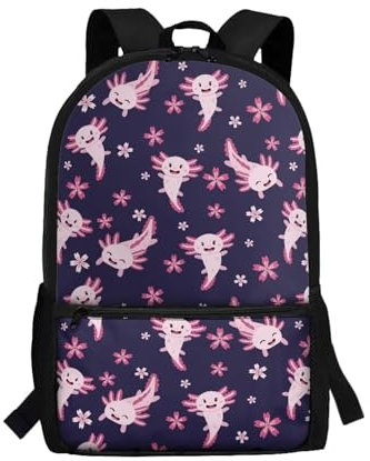 xixirimido Schulrucksack für Kinder, 43,2 cm, Büchertasche, Schultertasche, Rucksack, Axolotl Flower, Einheitsgröße