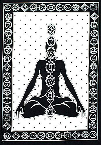 AVA Collections Wandteppich, mehrfarbig, psychedelische Wandteppiche, indische Baumwolle, Poster, Picknickdecke, Wanddekoration, Decke, Wandkunst, Hippie, Schlafzimmer-Dekor (Schwarz und Weiß,