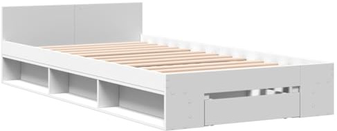 vidaXL Bettgestell, Bett mit Schublade für Schlafzimmer, Bettrahmen mit Lattenrost, Schlafzimmerbett Einzelbett, Weiß 90x200cm Holzwerkstoff