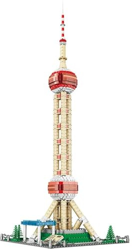 KeKeDuo Shanghai Oriental Pearl Tower Bausteine Bausatz, 998 Klemmbausteine Modular Chinesische Architektur Modellbausatz, Micro Bricks Konstruktionsspielzeug Nicht Kompatibel mit Großen Marken