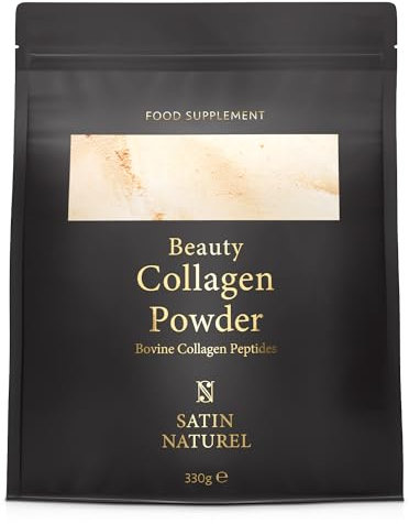 Satin Naturel Colageno en Polvo de Belleza 330g - Péptidos de Colageno Hidrolizado Puro Bovino Sin Sabor - Colágeno con Acido Hialuronico y Vitamina C para Articulaciones, Cabello, Piel y Uñas