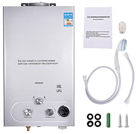 Chauffe-eau au Gaz Propane GPL 18L, Chauffe-eau Instantané Sans Réservoir 36kw avec Kit de Douche, BrûLeur de Chaudière pour Camping, Rv, Maison