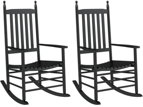 vidaXL Schaukelstühle mit Gebogenen Sitzen 2 STK. Schwarz Pappelholz, Gartenstuhl, Outdoor Stuhl, Outdoor Schaukelstuhl, Terrassenstuhl