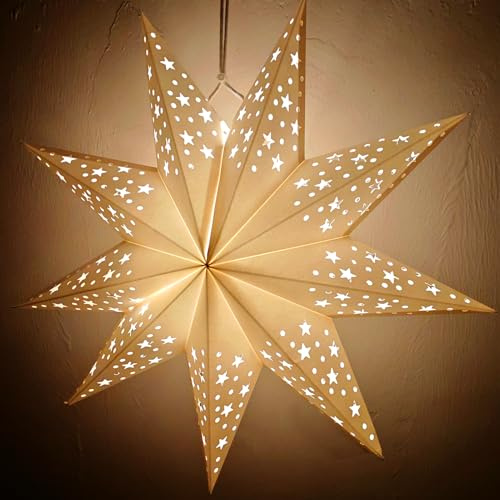 VOPIWOZ Papiersterne Weihnachten, 45cm Papiersterne zum Aufhängen, 9 Hörner Sterne Deko Weihnachten, Weiß Durchbrochene Weihnachtsstern für Party Deko Weihnachtsdeko Hochzeit Deko