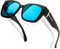 KANASTAL Übergröße Überzieh Sonnenbrille Herren und Damen Polarisiert Überbrille Sonnenbrille für Brillenträger UV400 Schutz, Glänzend Schwarz Rahmen Blau Verspiegelte Gläser