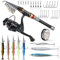 Alwonder Angelrute und Rolle Combo Teleskoprute 4000 Spinnrolle Combo Set Salzwasser Meeresangeln Köder Jigs Löffel Spinner Sandandeel Köder Meeresausrüstung Ausrüstung Tackle 2,3 m