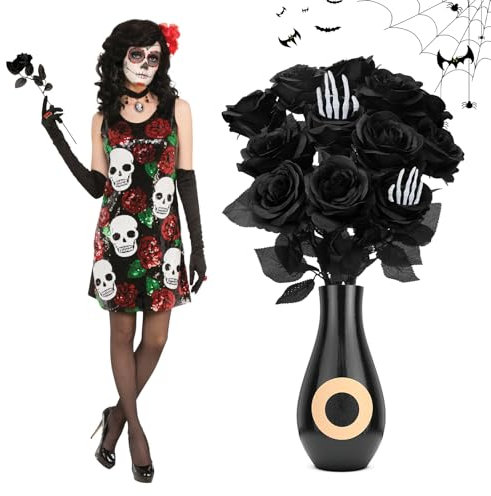 Bouquet Rose Halloween, Darryy 12 Pezzi Rosa Nera Finta Halloween, Decorazioni Rosa, Per Bouquet da Sposa e Decorazioni Natalizie