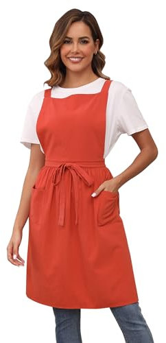 Nanxson Damen Schürze Bauwolle Leinen Lätzchen Kochschürze Kücheschürze einfarbige Arbeitsschürze mit Tasche