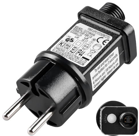 GOMETY Alimentatore di rete con timer LED da 31 V, 6 W, 8 modalità, adattatore con funzione di memoria, trasformatore LED standard IP44, per luce di Natale a bassa tensione, catena luminosa (1)