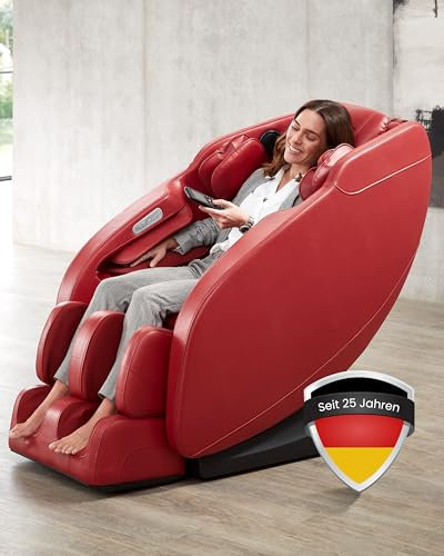 WELCON Massagesessel Prestige II in rot - 3D Massagestuhl mit Liegefunktion und Wärme | 7 Programme | Bluetooth