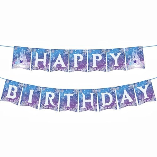 Die Eiskönigin Schneeflocke Geburtstagsparty-Banner Frozen Party Dekorationen Winter Schneeflocke Happy Birthday Banner für Winter Wonderland Weihnachten Party Supplies Babyparty-Dekorationen (blaue