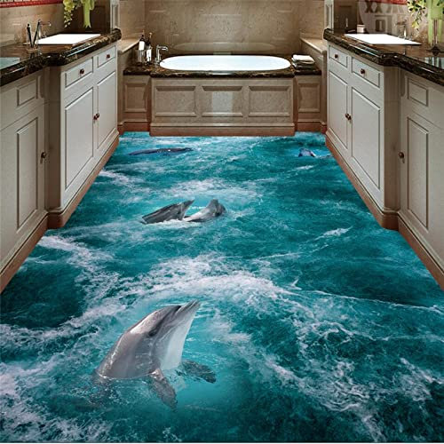 Underwater Dolphins Wall Mural Large Self Adhesive Sea Creatures Wallpaper for Bathroom Living Room Bedroom Removable Floor Stickers Ideal for TV Background Kids and Girls Rooms Decor 495x35