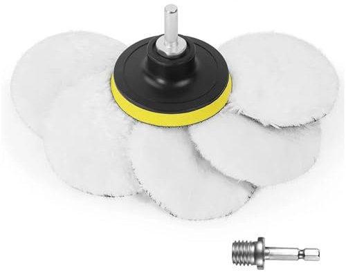 Car Polishing Pads for Drill, 8 Pieces Wool Polishing Buffing Pads Set Car Buffer Polisher Kit for Car Detailing Polishing Waxing Sealing Glaze with Drill Adapter and Hex Shank Bit Adapter (80mm)