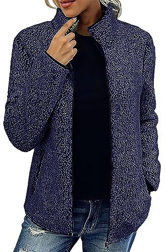 Wintermantel Damen Wasserdicht GefüTtert Lässiger, modischer, langärmliger Bubble-Daunenmantel mit Reißverschluss für Damen DaunenmäNtel Damen (Navy, L)