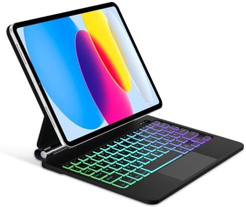 Occtingkind Magic Keyboard für iPad 11/10 Generation: Magnetische Hülle mit 7-Farben-Beleuchtung & Trackpad | Kompatibel mit iPad A16 (2025) und 10 (2022) | QWERTZ Bluetooth Tastatur