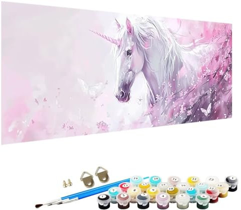 Diy Painting by Numbers Kits Unicorn Oil Painting for Kids Paint by Number for Adults Beginner, Brushes and Acrylic Pigment Canvas Arts Crafts for Home Decor Without Frame 60x120cm Flower 1-5f