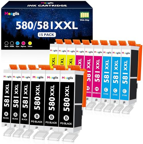 Meagiis PGI-580XXL CLI-581XXL Druckerpatronen Kompatibel für Canon Druckerpatronen 580 581 XXL Multipack für Canon Pixma TS705a TS9550 TR8550 TS6350a TS6350 TS9550a TS6351 TS6250 TS6150 (15er-Pack)