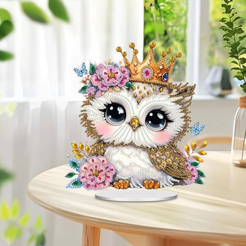 Plstod Diamond Painting Tischdeko, Eule Diamond Painting Aufsteller, Diamond Kinder Table Decoration, 5D Diamant Painting Bilder for Schlafzimmer Wohnzimmer Esstischdekoration
