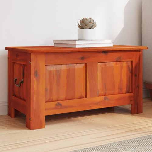 Gecheer Bänke Sitztruhe Sitzbank, Aufbewahrungsbox mit Deckel, Holzkiste Schatztruhe mit viel Stauraum, Sitzbank Auflagenbox Truhenbank Braun Massivholz Akazie für Wohnbereich