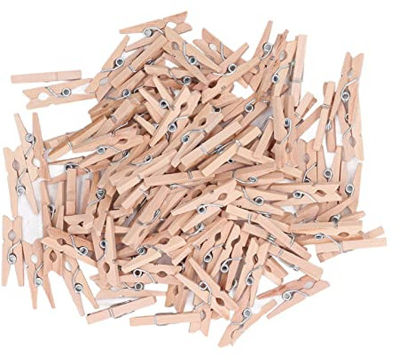 Baxnore 100pcs Mini -Holzstifte, hängende Fotos kleine Stifte, Holzkleiderstifte, Holzfoto -Displip