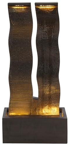 Gartenbrunnen Wasserfall mit LED Beleuchtung braun Harz Wasserwand Sunline