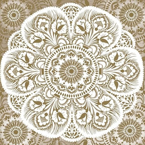 20 Servietten Muster Goldenes Mandala als Tischdeko. Papierservietten mit Motiv. Auch für Decoupage und Serviettentechnik 33x33cm