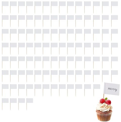 100 Stück Flaggen Kennzeichnung,Fähnchen,Leere Zahnstocher Flaggen,Käse Marker,Cupcake Topper,Weiß Flaggen Kennzeichnung,Für Party Kuchen Lebensmittel Buffet Käseplatte Vorspeisen Weiß