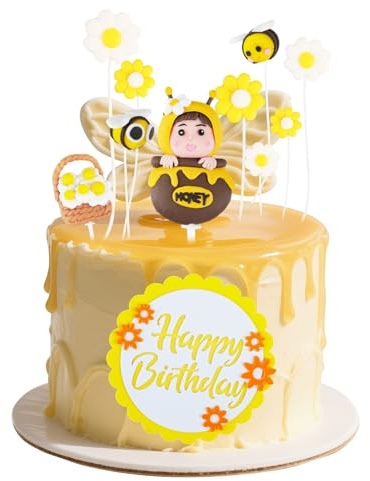 11 Stück Bee Cake Topper, Biene Tortendekorationen, Biene Gänseblümchen Tortenaufleger, Bee Happy Birthday Torte Deko, Geeignet für Biene Thema Partei, Geburtstagsfeier Tischdekoration