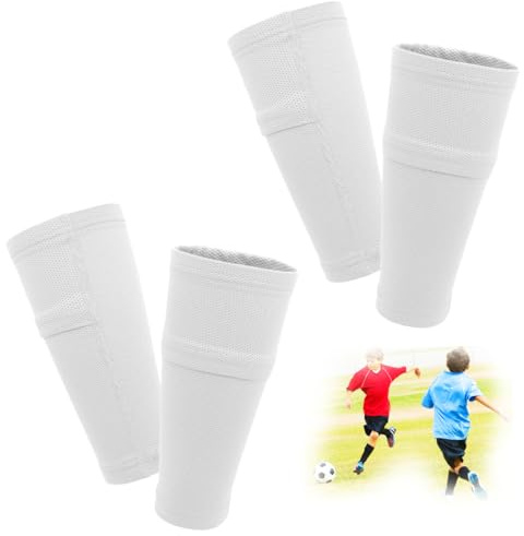 FIBOGOUP 2 Paar Schienbeinschoner Halter Kinder Herren,Stutzen mit Optimierter Einstecktasche,Fußball Schienbeinschoner Sleeves Socken,Atmungsaktiv-rutschhemmend-stabil (Weiß M)