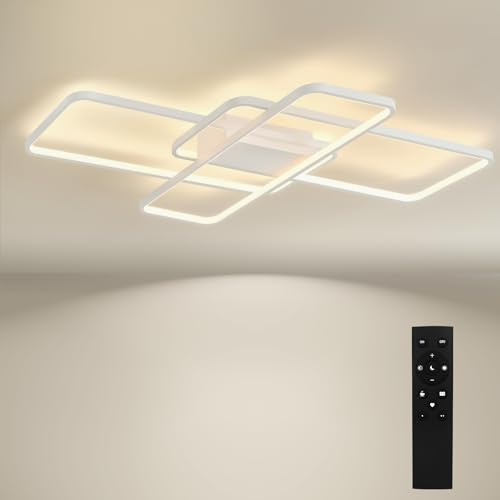 BAYHT LED Deckenlamp Wohnzimmerlampe Dimmbar Deckenleuchte mit Fernbedienung 46W 4600LM 3000K-6000K Geometrisch Multifunktional Deckenbeleuchtung für Wohnzimmer, Schlafzimmer Weiß 90CM