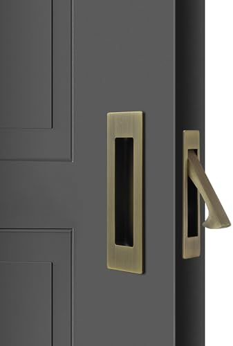 Dontay Sliding Pocket Door Handles, 304 Stainless Steel Non Locking Pocket Door Hardware, Recessed Flush Finger Pulls, Heavy Duty Edge Pull (1 Set, Antique Brass, 4.72 Inch)